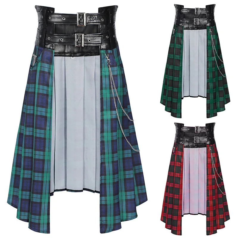 

Мужская юбка в готическом стиле k Ro f, новинка 2025, весенний клетчатый узор, синий цвет, 9% - 95% содержание Conent