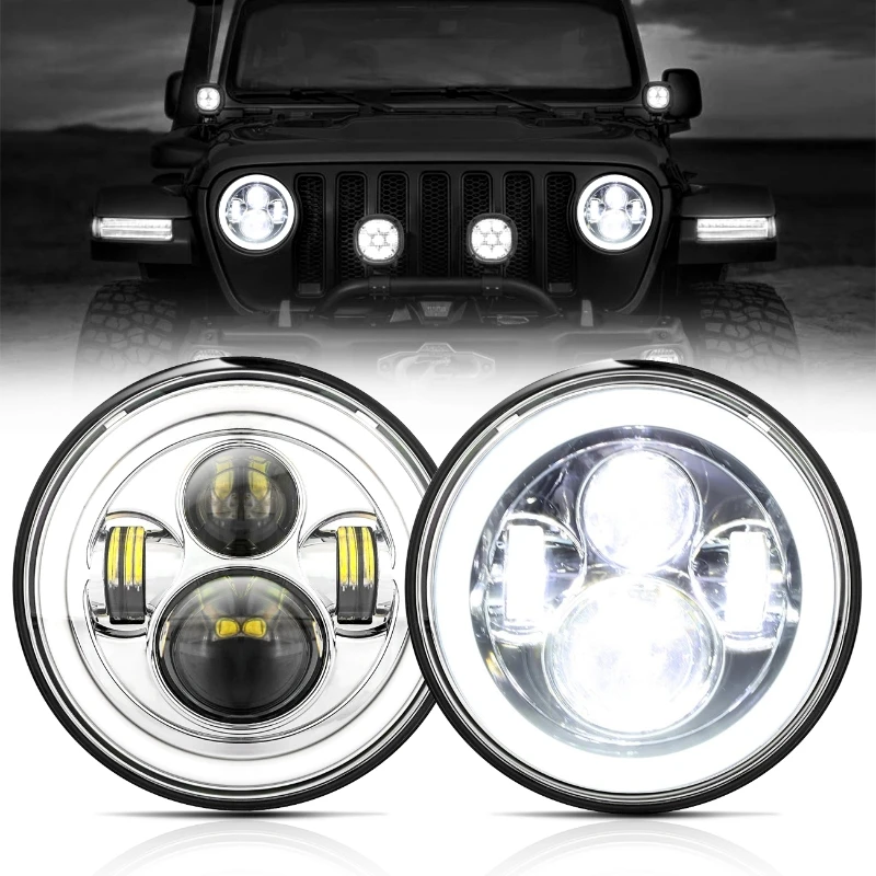 

150W 7 Inch Round LED Headlights with Amber Signal Lamp for Honda Ymaha Suzuki Davidson SUV Car Motorcycle