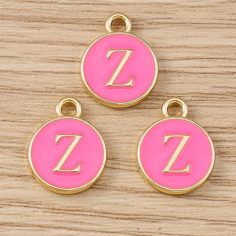 10 Stück niedliche, doppelseitige Buchstabenanhänger aus Emaille, Alphabet A-Z, zum Basteln von Schmuck, für Namens-Ohrringe, Halsketten und DIY-Bastelarbeiten. – Detail 28