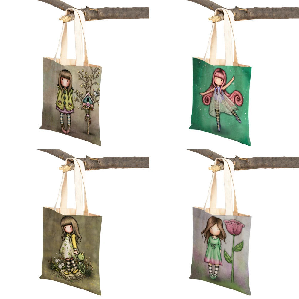 Cartoon Children Shopping Bag for Lady Both Sided Foldable Reusable Canvas Casual Cute Girl Tote Women Travel Portable Handbag