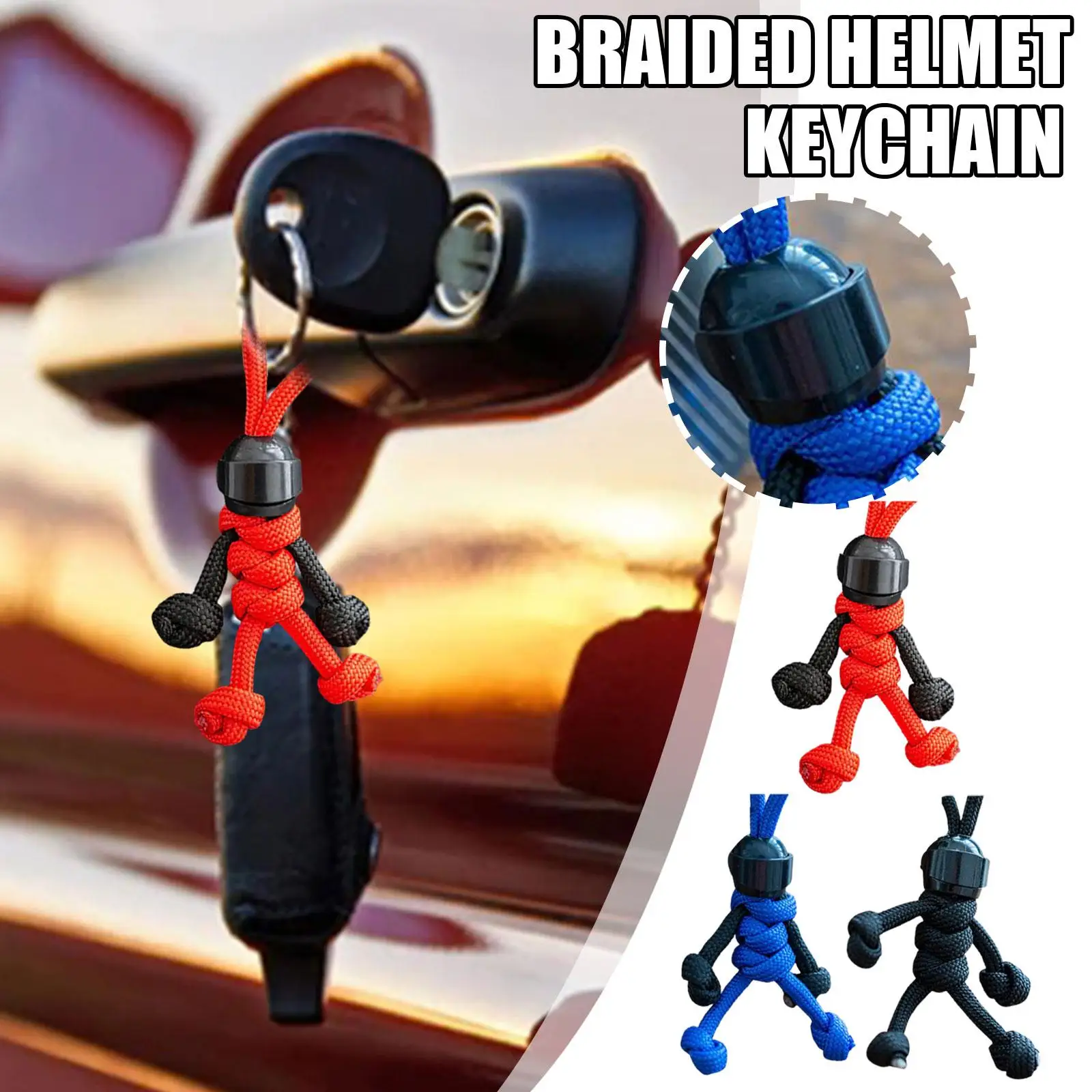 Bloco de construção artesanal chaveiro capacete motociclista pingente saco corda trançada chaveiro paracord mochila boneca pendurado decoração artesanato
