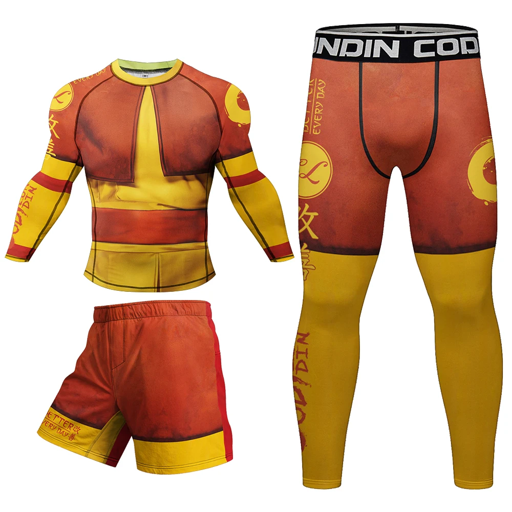 Pelindung Ruam Cetak Kualitas Tinggi untuk Pria Setelan Bersirkulasi Pakaian Olahraga Binaraga Ketat Latihan Mendaki