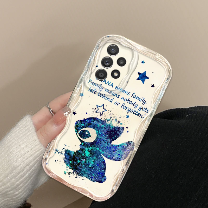 Stitch Anime Ohana For Samsung A55 A54 A53 A52 A35 A34 A33 A32 A25 A24 A23 A22 A21S A15 A13 A14 5G Wave Oil TPU Phone Case image 3