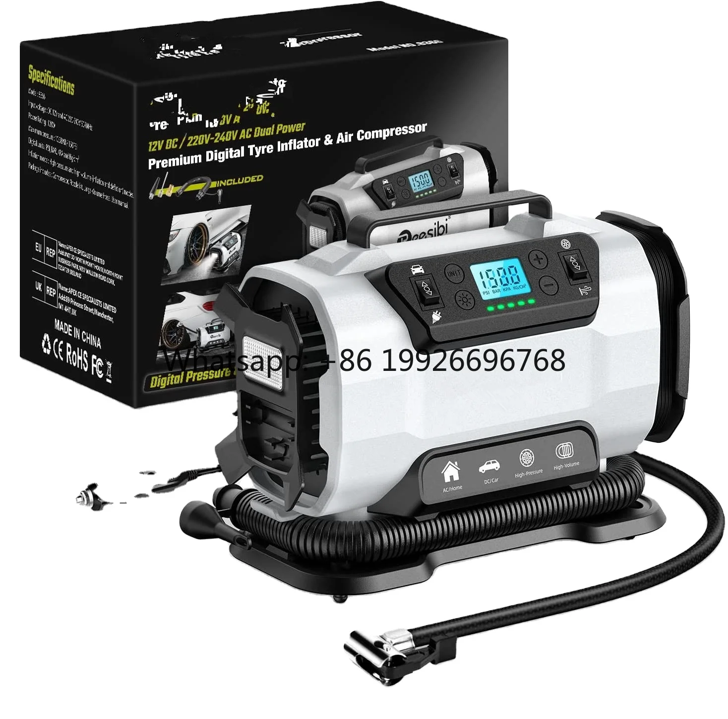

Wholesale 8366 AC/DC Car air Compressor Mini Portable air Compressor 9000MAH Tire Inflator Digital Durable Auto Air Pump