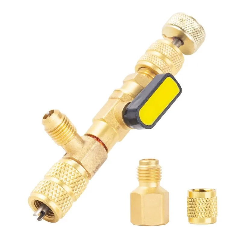 No Refrigerant Release Valve Core Remover Wrench 1/4"5/16" Brass 45Bar Air Conditioner Valve Pin Replacement Repair Tool