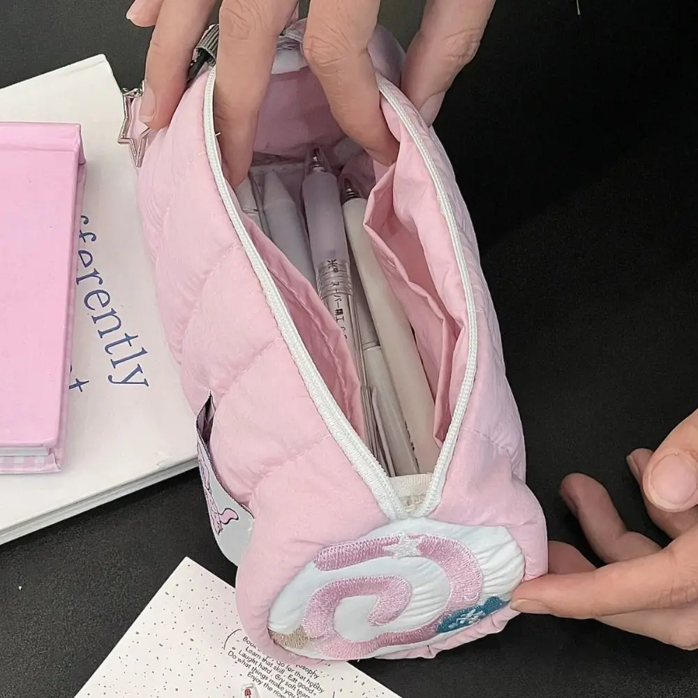 Bolsa de bolígrafo rosa de dibujos animados, estuche de lápices de gran capacidad, tacto suave, caja de bolígrafos, escuela y oficina