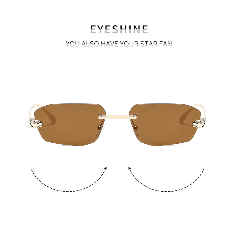 Beliebte Marke Braun Quadrat Frauen Sonnenbrille Mode Luxus Randlose Rechteck Sonnenbrille Weibliche Shades UV400 Vintage Brillen – Detail 9