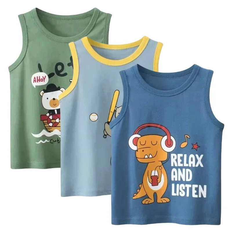 Children's Clothing Brand New 2025 Summer Vest Boys T Shirt Dinosaur Bear Cartoon Sleeveless Cotton Kids Clothes 2-10Y Dropship