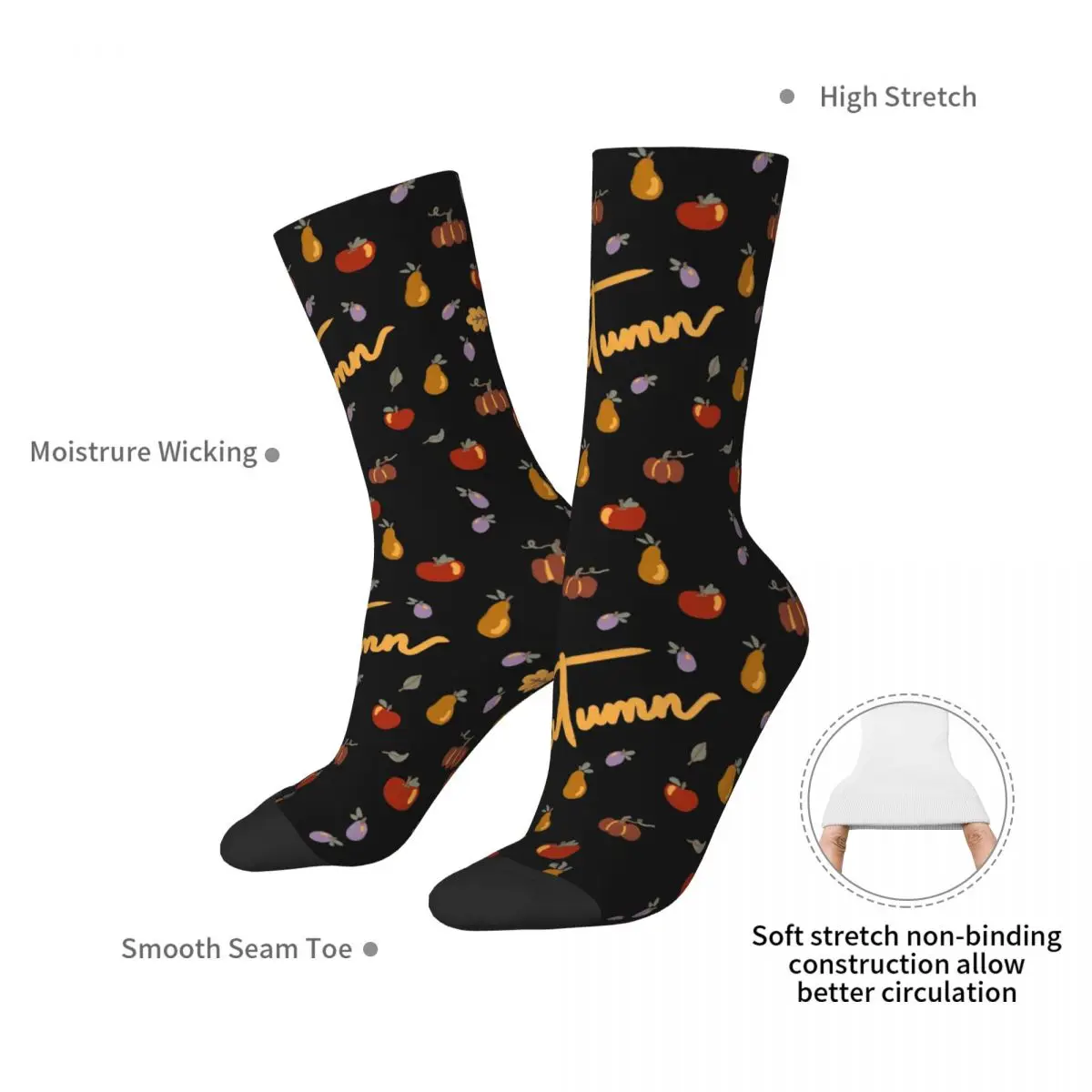 Autumn Fruits And Veggies (black Version) Socks Harajuku High Quality Stockings All Season Long Socks Accessories for Unisex