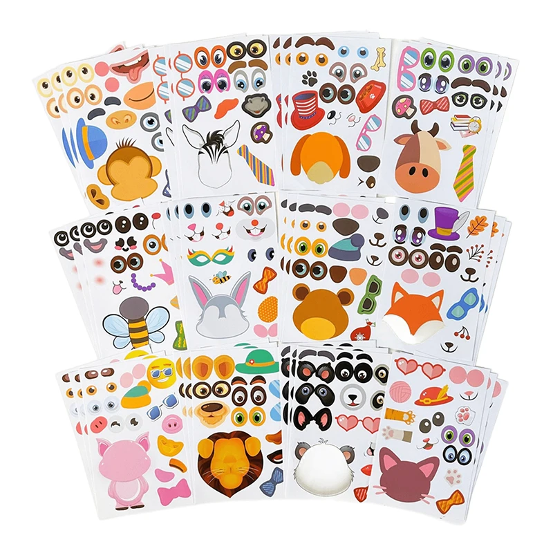Make an Animal Face DIY Sticker Mixed Cartoon Animals Mermaid Face Jigsaw Puzzle Stickers Cartoon Pet Artclass Supplies Gift ZYF image 2