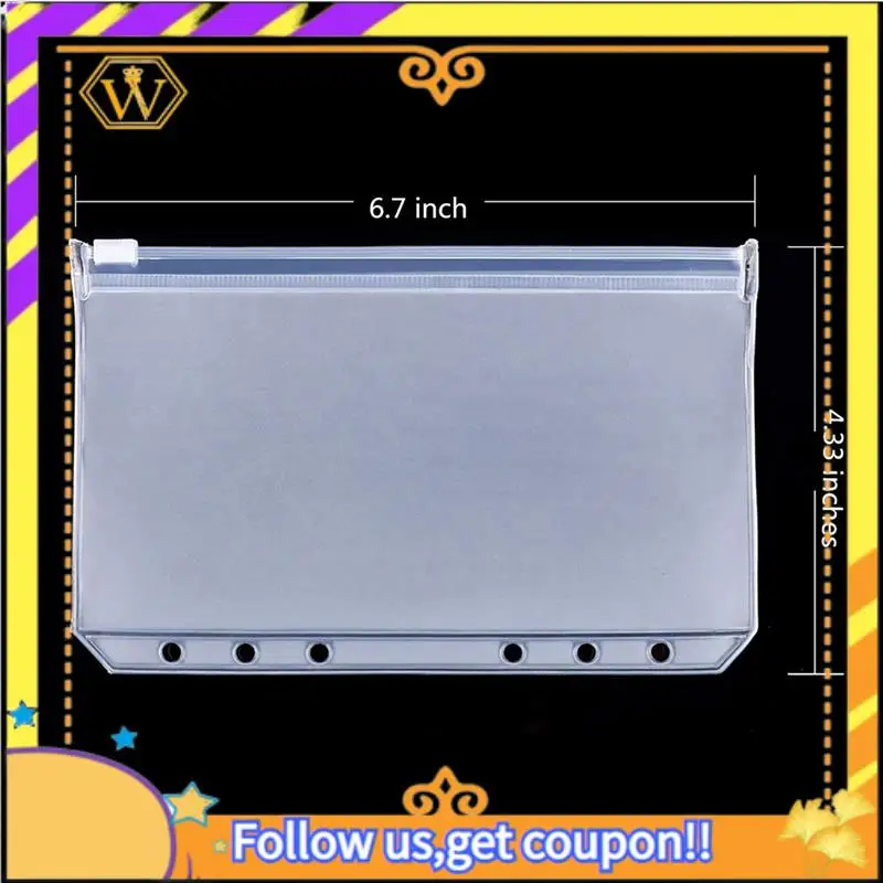 

A01K-68 PCS Binder Pockets A6 Size 6 Holes Zipper Binder Pouch Folders Clear Waterproof PVC Loose Leaf Bags For 6 Ring Binder