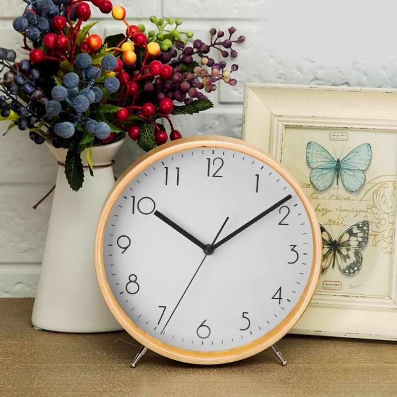 

European Wooden Analog Desktops Clock Decorative Easy Reads Quiet Tabletop Clock