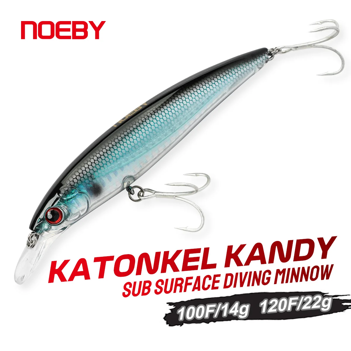 

NOEBY Katonkel Kandy Sub surface Diving Minnow 100mm 14g 120mm 22g Jerkbait Artificial Hard Bait Seabass Bonito Fishing Lures