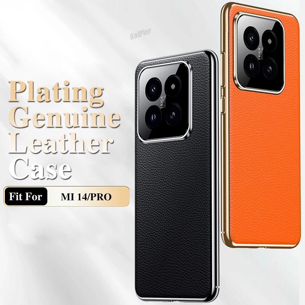 

Original Hard PC Cover For Xiaomi MI14 Case luxury Lens protection Nature Leather shockproof Plating Phone Back Funda