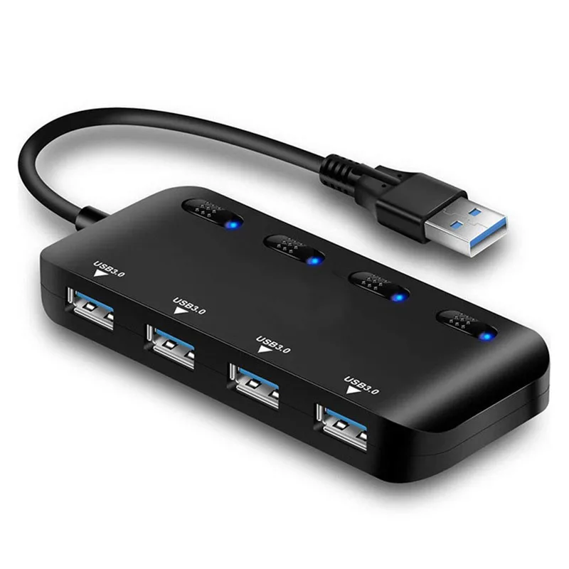 

USB Hub Ultra-Slim USB 3.0 Hub adapter USB to 4 USB 3.0 Data Ports with Individual Power Switches for Laptop PC PS4 USB Splitter