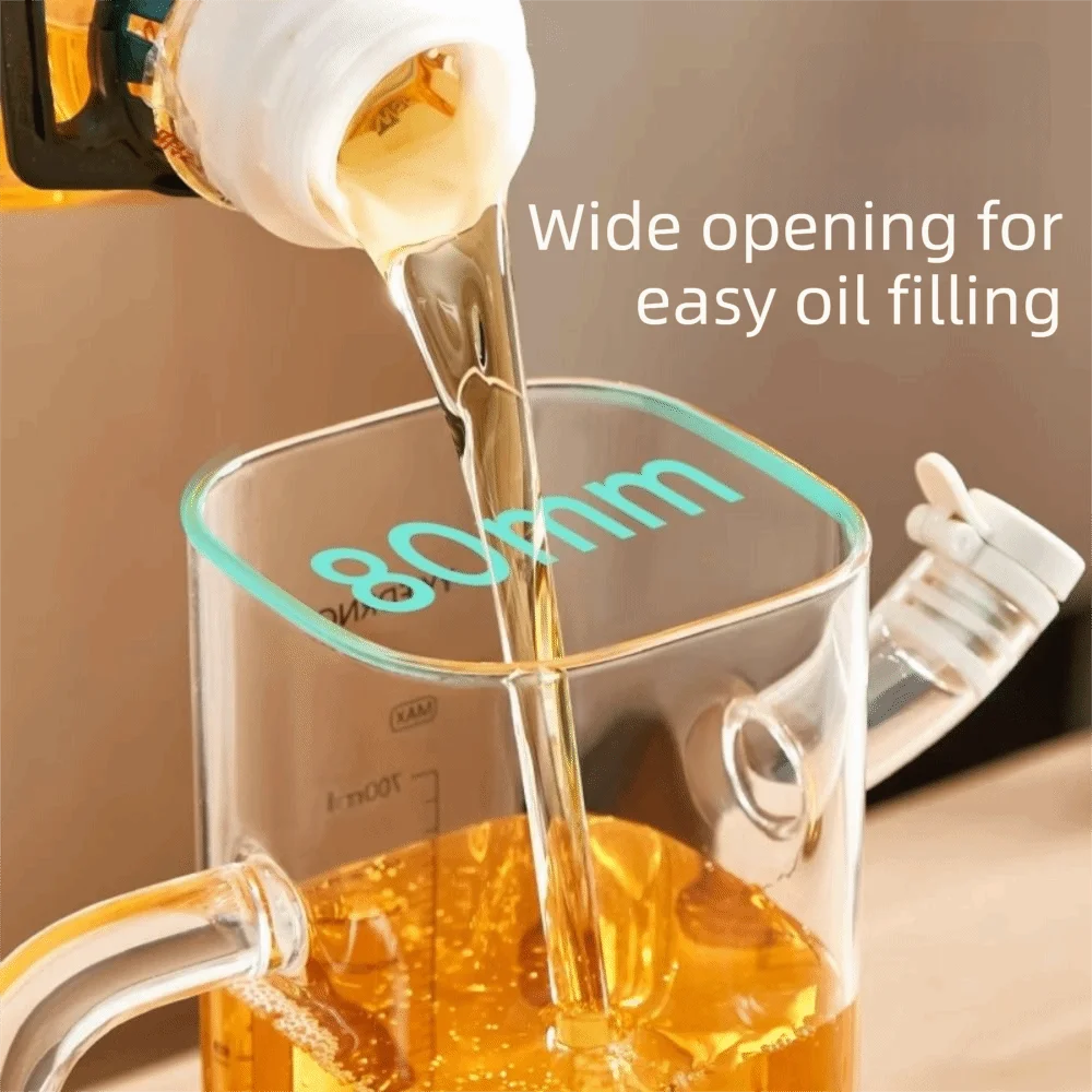 Large-capacity Glass Oil Bottle Heat-resistant with Handle Cooking Oil Pot Wide Opening Clear Capacity Scale Olive Oil Dispenser