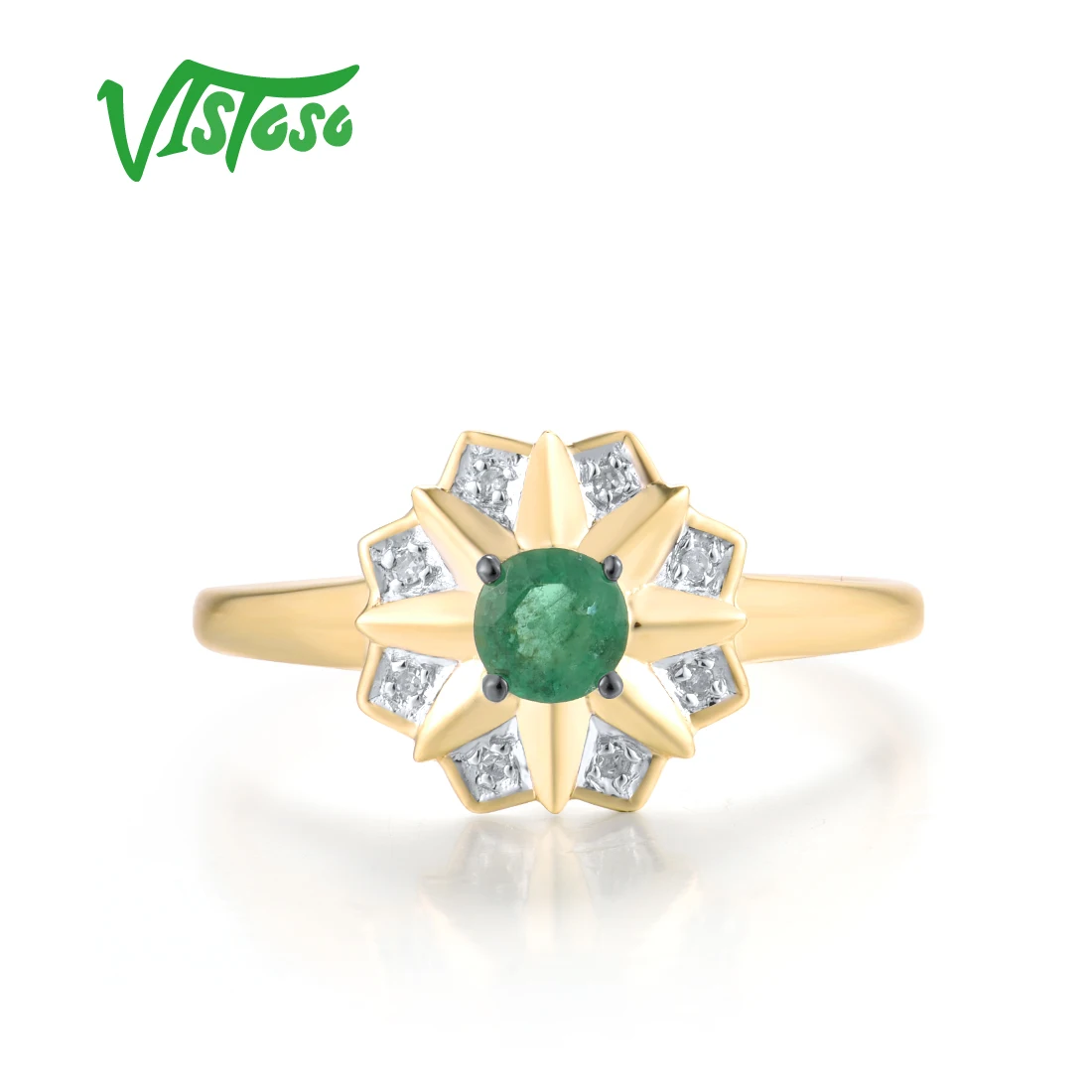 VISTOSO Authentic 14K 585 Yellow Gold Ring For Women Sparkling Emerald Diamond Daily Wearing Fancy Party Gifts Fine Jewelry