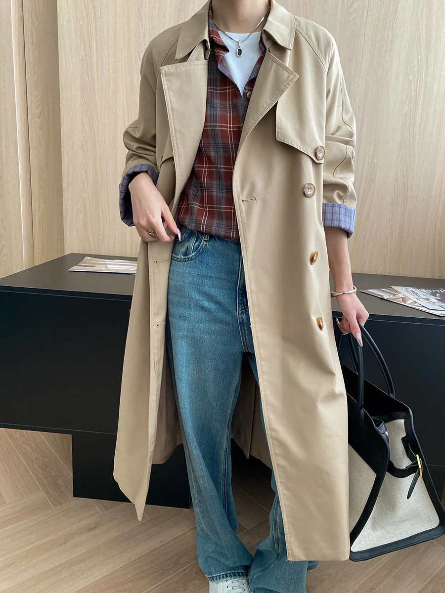 

High-End British Style Classic Double-Breasted Lace-Up Long Coat