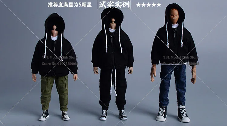 1/12 Scale Male Soldier Clothes Set Casual Trendy Hooded Zippered Jacket Drawstring Sports Pants Fit 6inch Action Figure Doll