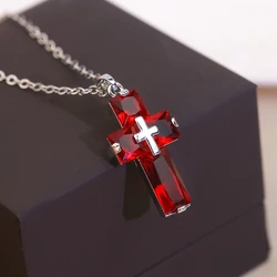 1Pc Fashion Cross Simple Copper Zirconia Multicolour Necklace for Men and Women Daily