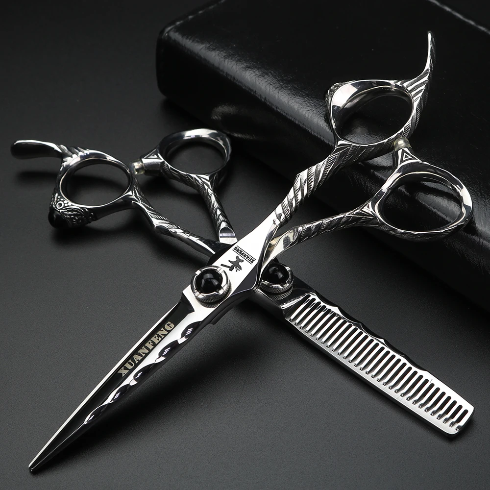 

XUANFENG 6 inch wolf head, hair scissors 440C steel barber cutting scissors and thinning scissors