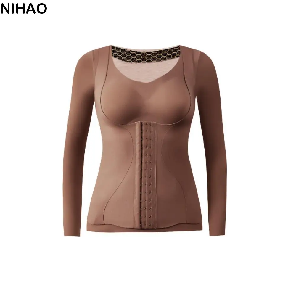 

Slimming Thermal Shapewear Body Shapers Belly Contracting Tummy Control Top Long Sleeves Velvet Winter Warm Top Autumn Winter