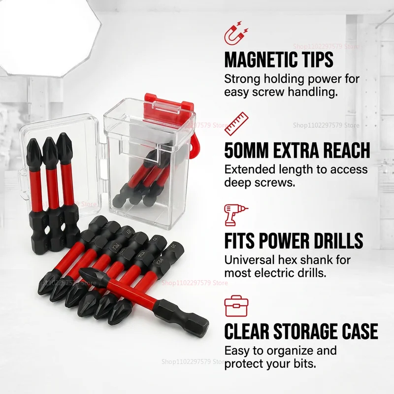 10PCS PZ2 Magnetic Screwdriver Bits 50mm S2 Steel Impact Driver Bits Non-Slip 1/4 Inch Hex Shank Drill Bits Power Tool Accessori view 2