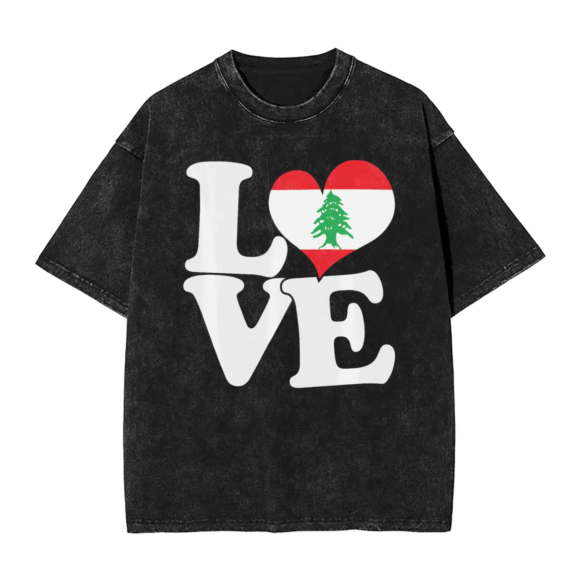 I Love Lebanon Flag Heart Patriotic T-Shirt Men  Fashion Pure Cotton Tee Shirt Round Collar Short Sleeve T Shirts Plus Size