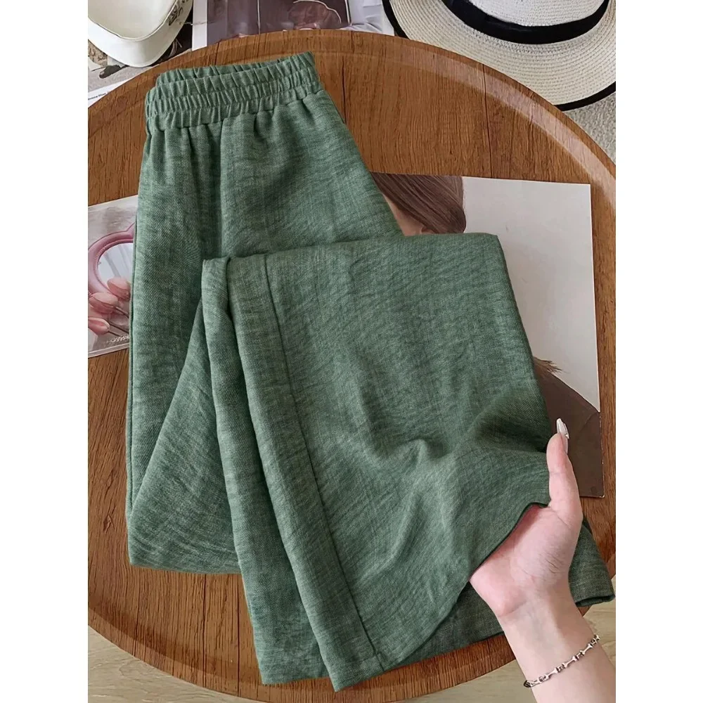 Women Summer Solid Color Loose Wide Leg Pants Comfortable Breathable Casual Daily Office Work Relaxed Fit Chic Minimalist New