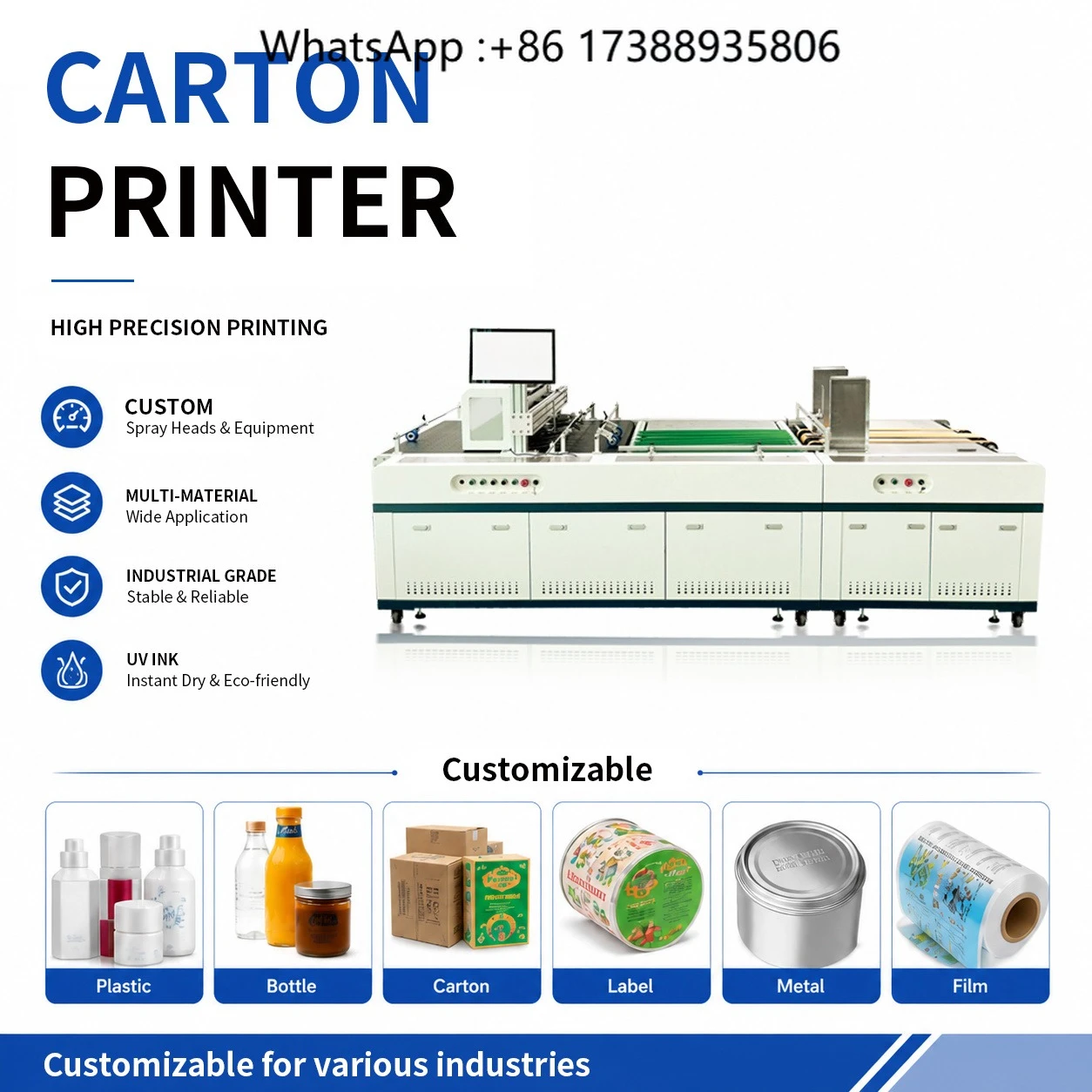 New Automatic UV Digital Inkjet Printer High Speed High Precision Eco-friendly Kraft Paper Bags Cartons Plastic Glass