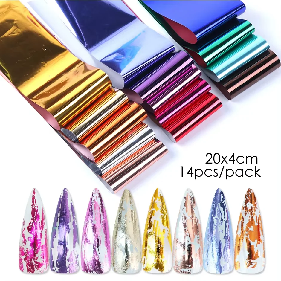 10pcs Nail Foils Matte Mirror Metal Gold Silver Starry Paper Gel Polish Transfer Sticker DIY Pattern Manicure Decoration BEDXK13