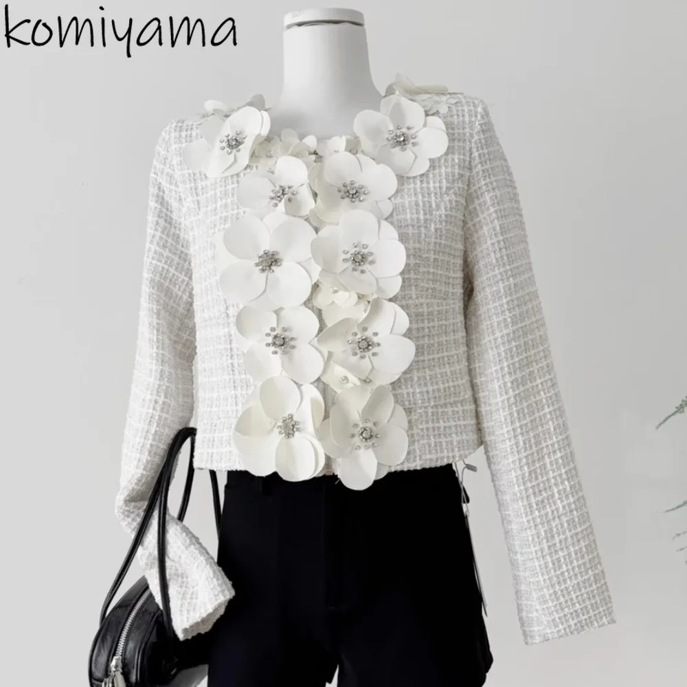 

Бриллианты Chaquetas De Mujer, куртка с трехмерным цветком 2021, женские куртки с небольшим ароматом, твидовые куртки Casaco, осенняя верхняя одежда