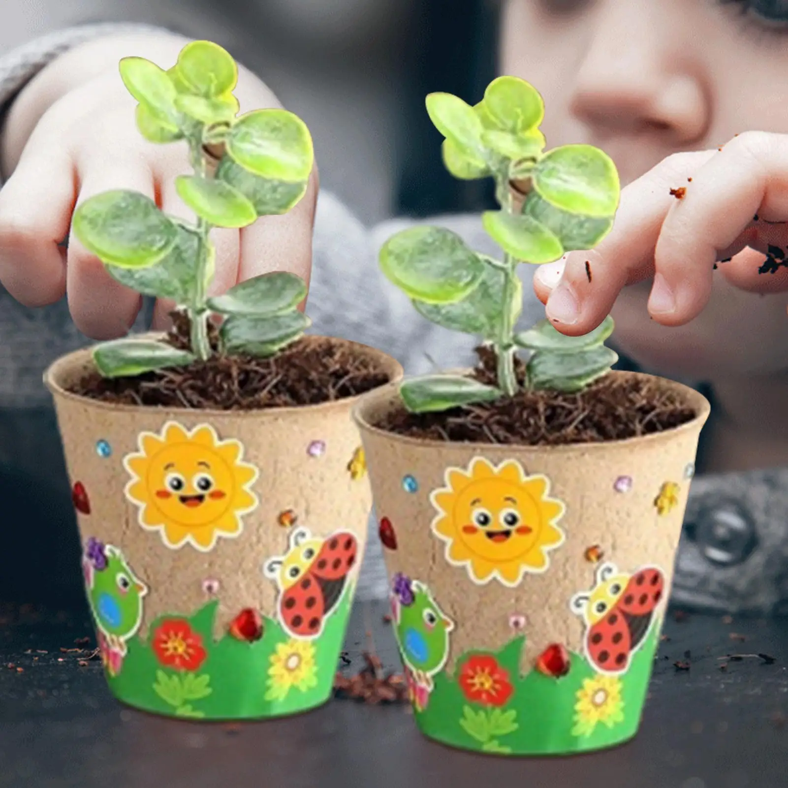 30pcs Handmade Garden Biodegradable Seedling Flower Pots With Domes Paper Craft Kit With 20 Sheets Stickers For Kids DIY Garden