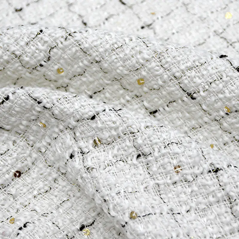 Tweed Fabric Per Meter for Coat Bag Skirt Bouquet Packaging Diy Sewing Needlework Cloth Sequin Plaid Soft Comfortable Black Pink view 6