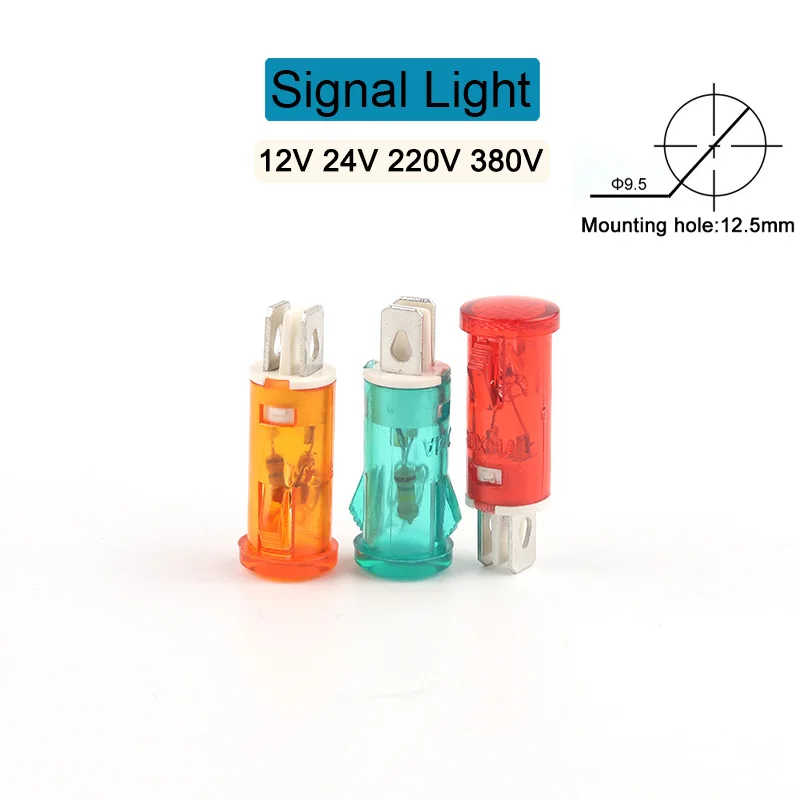 10PCS Guiding Signal Lamp Panel Mounting Neon Indicator 12V 24V 220V 380V Red Green Yellow Lights