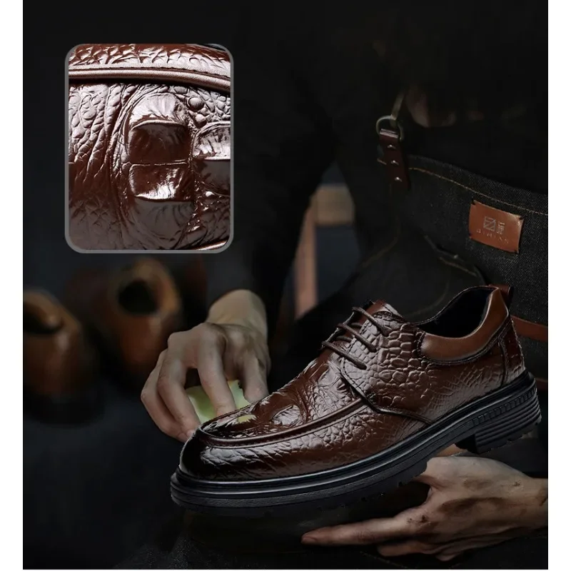 Mocassins à Plateforme en Cuir de Vache pour Homme, Chaussures Habillées à Enfiler, Imprimé Crocodile, Solide, Nouvelle Collection Printemps-Automne