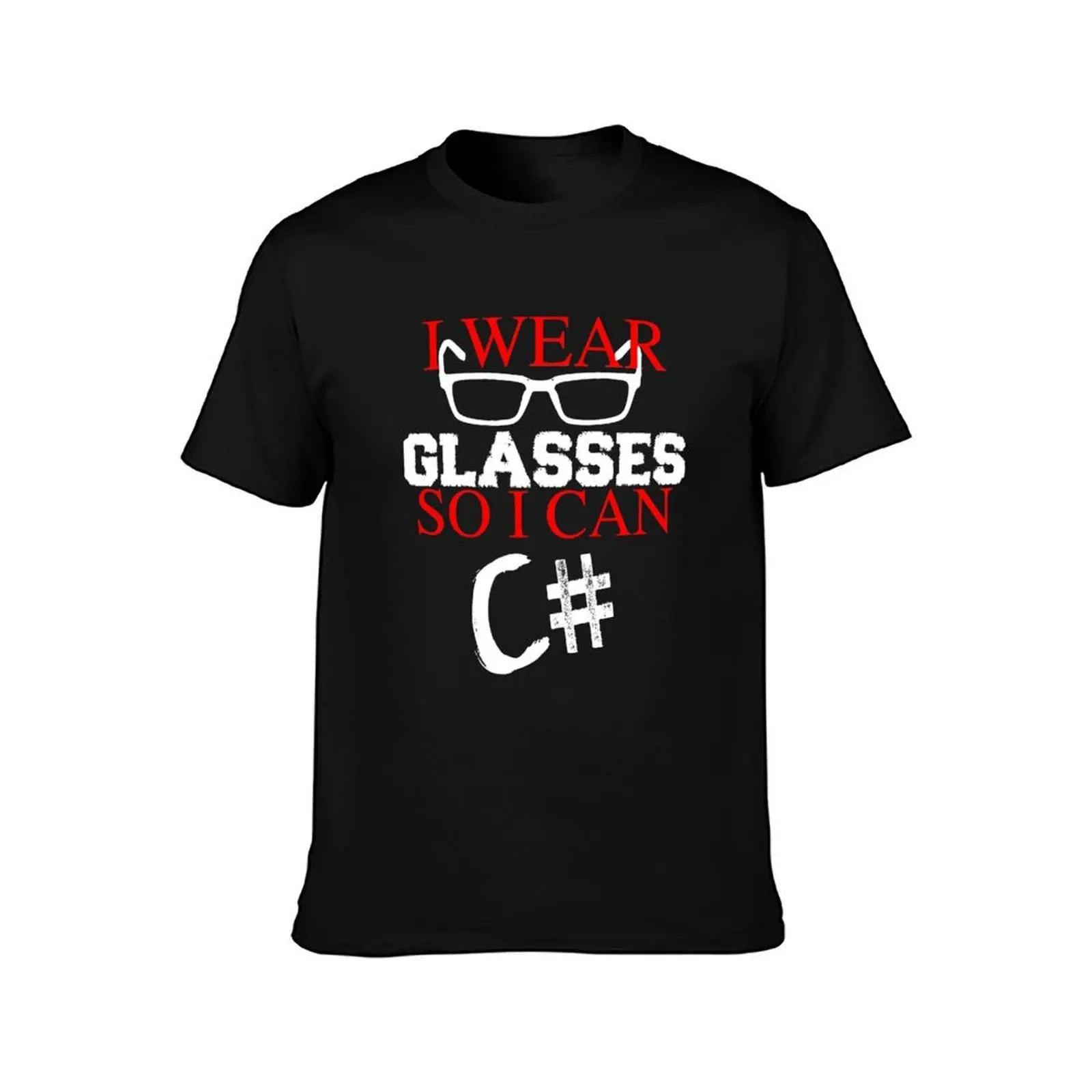 I Wear Glasses So I Can C# Programmer Developer Coder Geek T-Shirt Casual Loose Short Sleeve Tee for Men view 2
