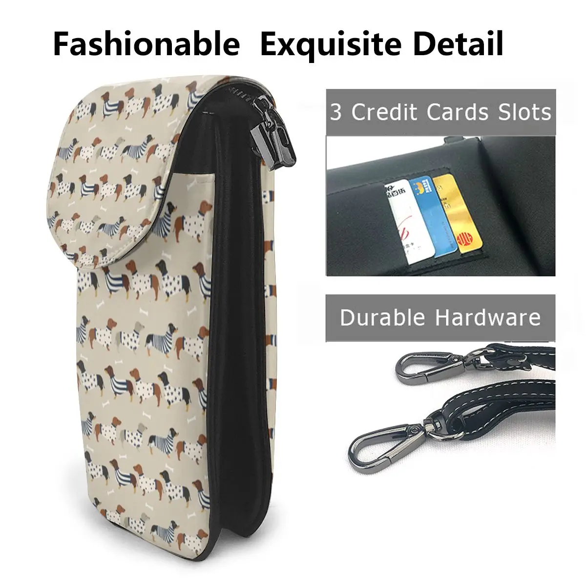 Women Mobile Phone Bag For Samsung/iPhone/Huawei/HTC/LG Case Wallet Outdoor Dachshund Dog Print Purse Shoulder Bag Phone Pouch