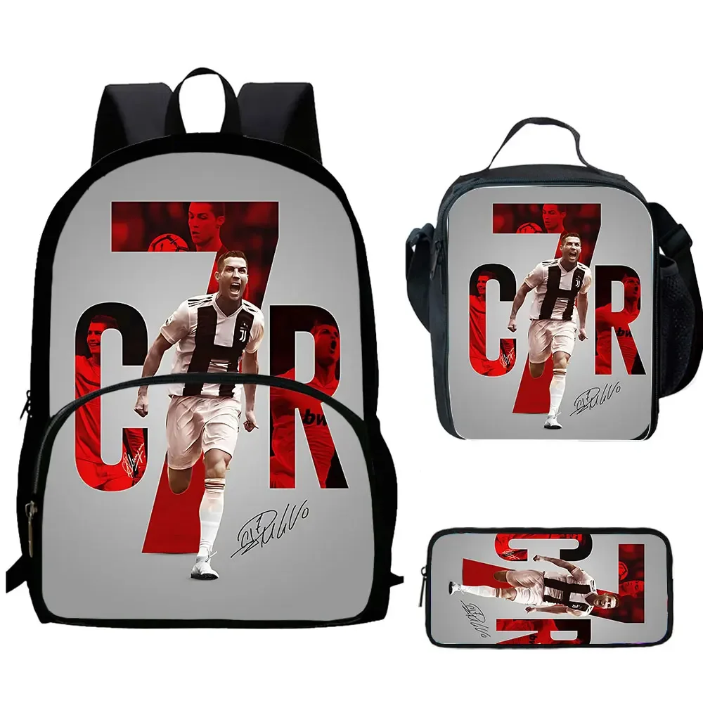 Cartoon Football Star C-R-7 Child School Bags with Front Pocket,Lunch Bags,Pencil Bags for Aged 5-10, Bookbags for Boys Girls