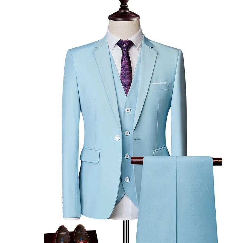 CY525 Men's Business Professional Suit Three Suits Lake Blue Dress Suit Slim Fashion Senior Sense One Button