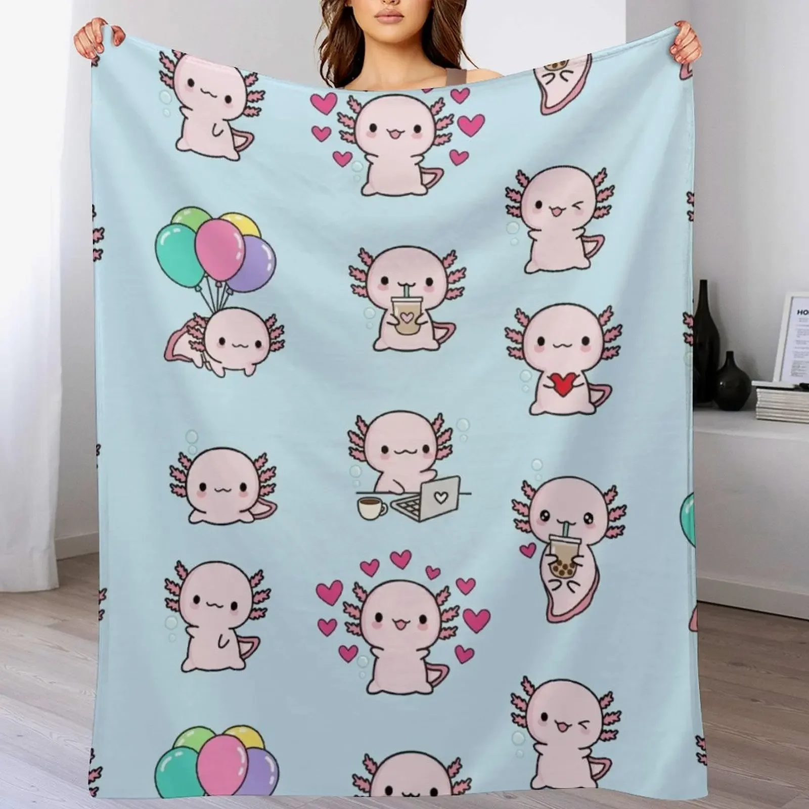 

Copia de Cute Axolotl, set Throw Blanket Hair wednesday Summer Beddings Blankets