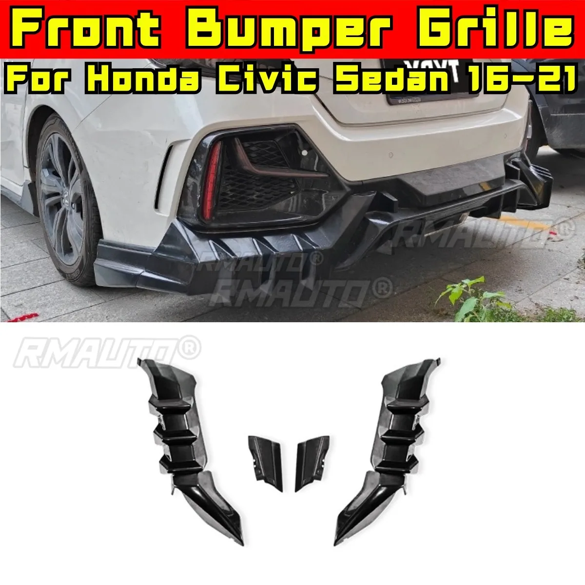 

For Honda Civic Type R Sedan 2016-2021 Mugen Style Rear Bumper Lip Diffuser Spoiler Bumper Lip Corner Trim Modification Part