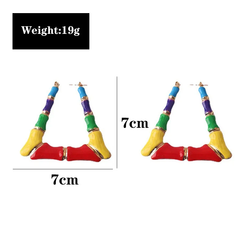 Personalized Bamboo Trapezoid Earrings Hoop Name Enamel Earrings Colorful Bamboo Earrings Color Oil Custom Name Earrings Women