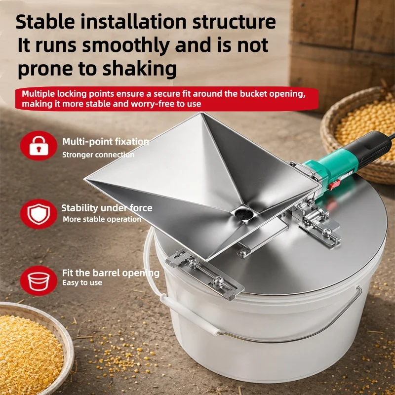 Stainless Steel Feed Hopper for Angle Grinder Modified Grain Grinder DIY Corn Wheat Beans Grinding Funnel