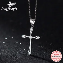 TrustDavis Real 925 Sterling Silver Charm Necklace Cross Pendant Birthday Gift for Women Daughter Fine Jewelry DS3864