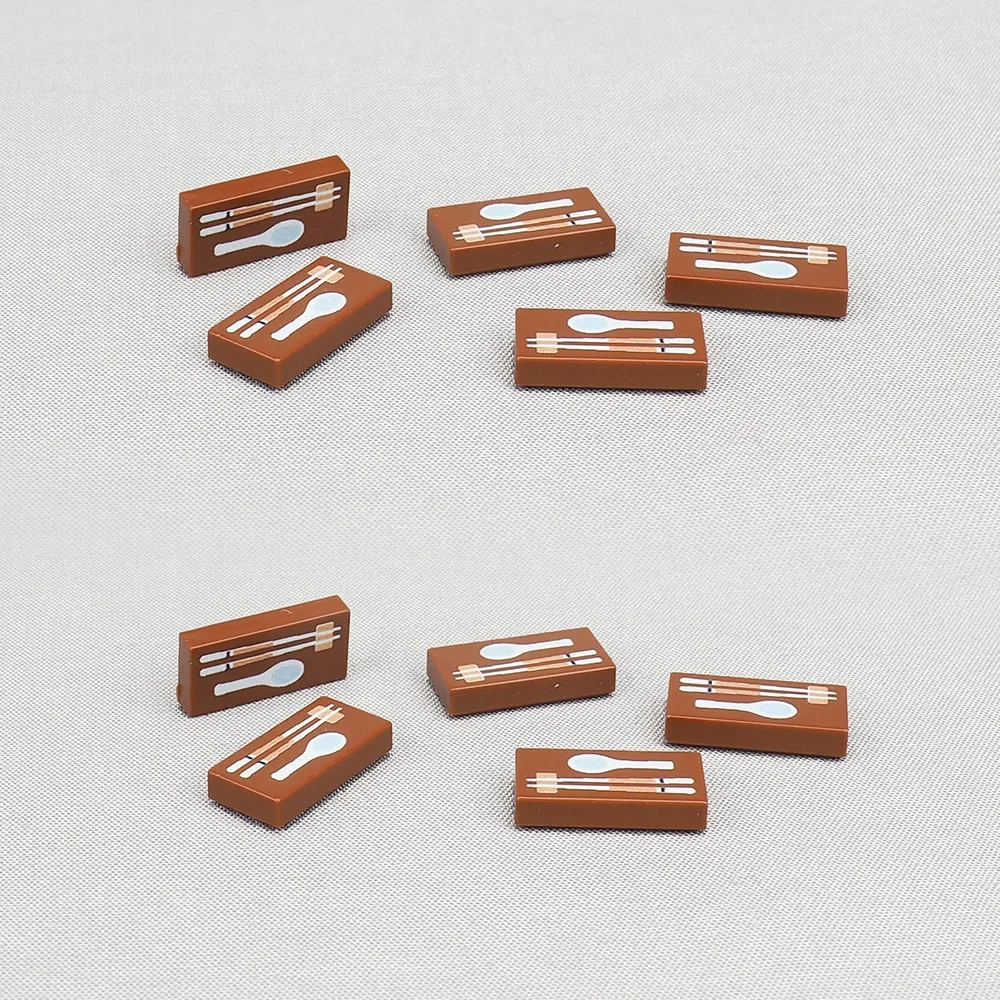 MOC 10PCS 3069 Chopsticks Soup Spoons Printed Pattern Building Blocks Kits Decoration Bricks Particle Educational DIY Toys Gift