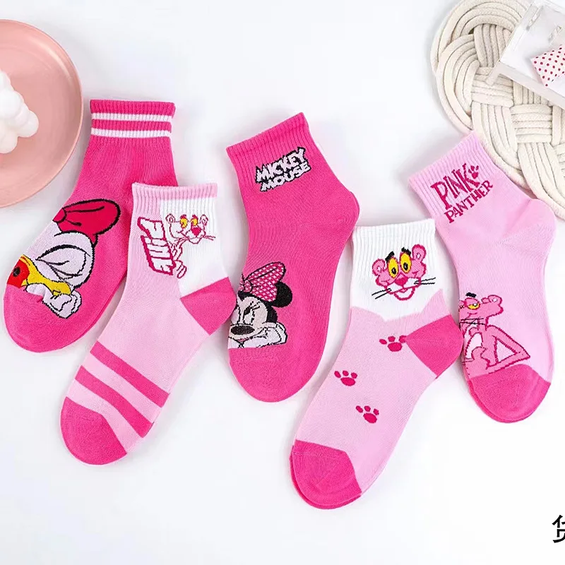 

5Pairs Disney Mickey Minnie Socks Cute Cartoon Anime Socks for Girls Children's Socks Cotton Anti Slip Socks for Kids 2-12Y