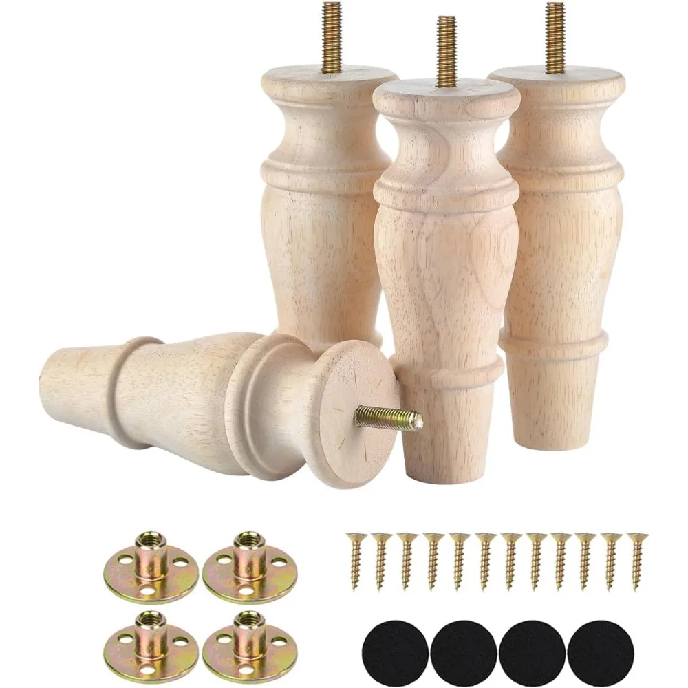 

Wooden Furniture Legs 6 Inch Set of 4 Unfinished Replacement Parts for Couch Sofa Chair Ottoman Cabinet