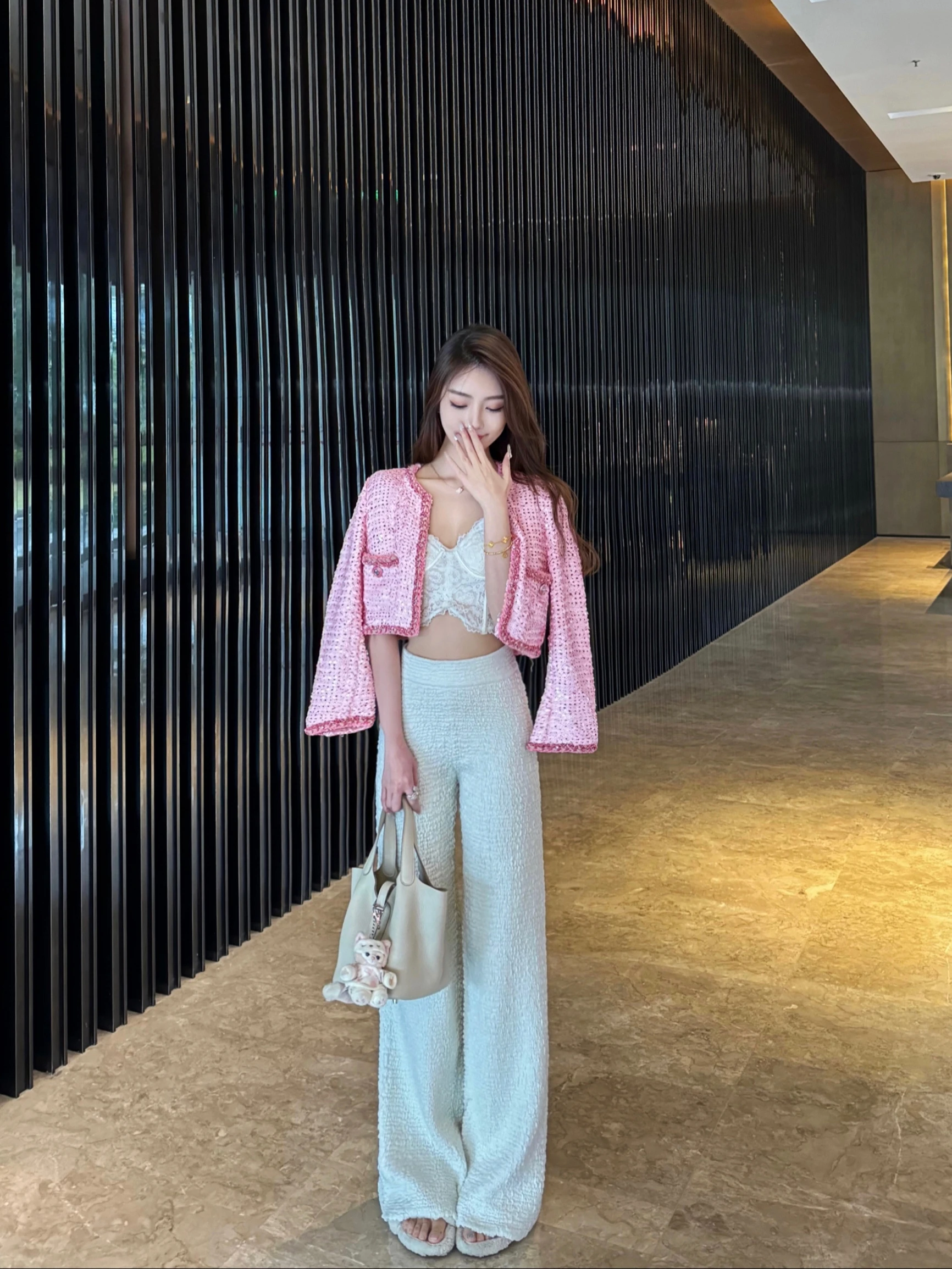 

MISSCC Silver Tead Knitted Wide Leg High Waist Bubble Pants Woolen andmother Pants Casual Long Pants Thiened Fce