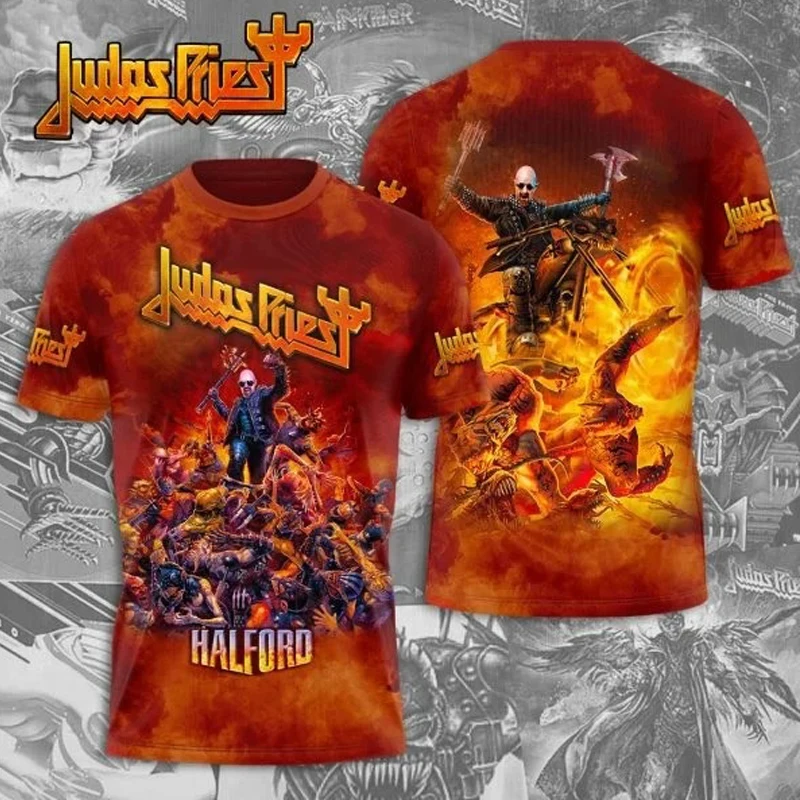 Heavy metal rock band Judas Priest 3D printed T-shirt for men and women, fashionable short sleeved Harajuku street top for men